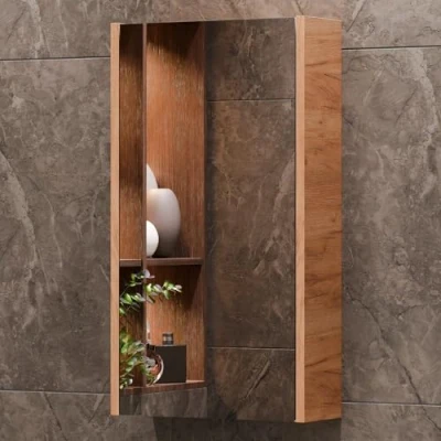 Imagen de Planetmöbel Armario con Espejo de 40 cm Roble Dorado Colgante, baño, Muebles para Invitados WC