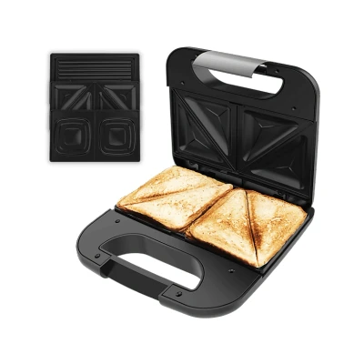 Imagen de Cecotec Sandwichera Rock’nToast Combo. 800 W, 2 Sándwiches con Acabados en Acero Inoxidable, 3 Placas Intercambiables Revestimiento Antiadherente, Libre de PFOA, Asa Tacto Frío