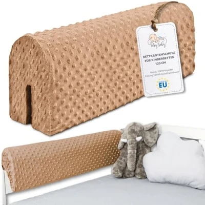 Imagen de Protección de borde cama para cuna infantil 120 cm estructura contra caídas con somier barandilla cubierta Beige