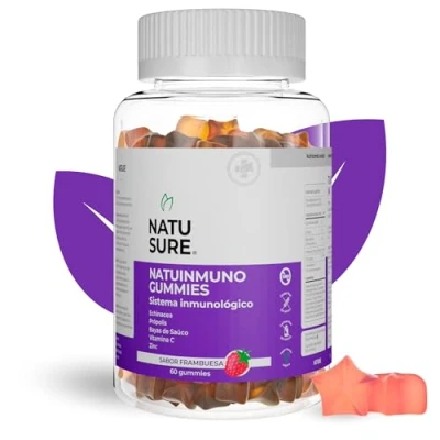 Imagen de NatuInmuno 60 Gummies Gominolas para Subir las Defensas y tu Sistema inmunitario de forma natural Propóleo, Equinácea, Vitamina C, Zinc Bayas Sauco Sin Gluten, Lactosa, Sabor Frambuesa