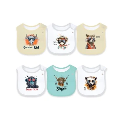 Imagen de Maiwamita Paquetes de 6 Baberos Impermeables Algodón para Bebés Niñas y Niños Babear Comer con Broches (Multi1)