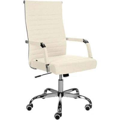 Imagen de CLP Silla De Oficina Amadora En Polipiel o Tela I Ejecutiva con Ruedas &amp; Reposabrazos Escritorio, Color:Crema, Material:Tela
