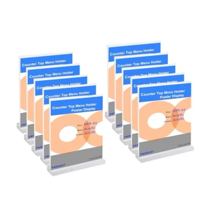 Imagen de TUKA 10x Acrílico A4 Menu Soporte Doble Cara, Forma T con Base Acrílica, Soportes de Sobremesa para Carteles Menús Promociones Porta Carteles. Transparente Expositor Mesa, Vertical TKD8207