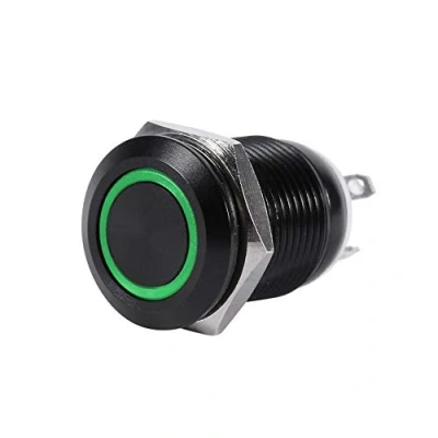 Imagen de Keenso interruptor de botón pulsador, 12 mm, alimentación, bloqueo potencia, LED 2 A, 3 V, tipo momentáneo, latón niquelado, resistente al agua (Green)
