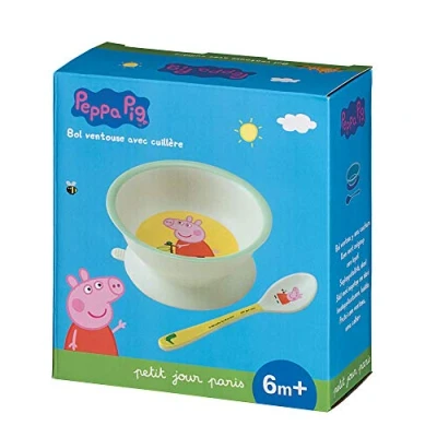 Imagen de Peppa Pig Estuche de regalo con ventosa (diámetro: 12,5 cm, altura: 5,5 160 ml), incluye cuchara pequeña, ideal para aprender a comer, apto lavavajillas