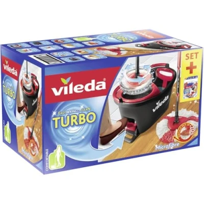 Imagen de Vileda EasyWring &amp; Clean Komplett Set + Turbo Ersatzbezug EWC Juego Completo de Caja y Repuesto, Metal, Rojo Gris, 48,6 x 29,6 cm