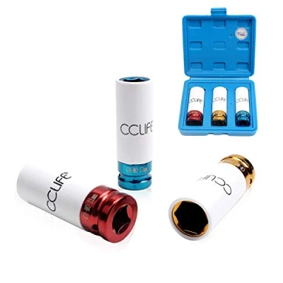 Imagen de CCLIFE 3 piezas Juego de Vasos Impacto con protectores para llantas aluminio Ruedas Coche 17 19 21 mm Cr Mo