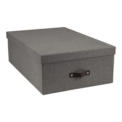 Imagen de Bigso Box of Sweden Juego de 3 Cajas multiusos para el dormitorio, cuarto infantil, despacho o baño con tapa apilables aspecto lino gris