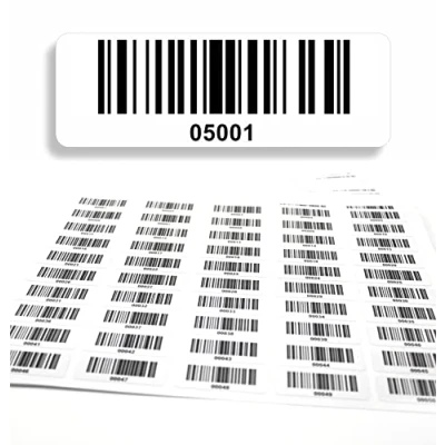 Imagen de Etiquetas con código de Barras 05001 06000, 5 dígitos, 1000 Unidades 50 x 17 mm, inventario preimpresos, Autoadhesivas, Fabricado en Alemania