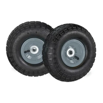 Imagen de Relaxdays Set 2 Ruedas Carretilla 4.1/3.5 4, Neumáticos de Recambio, Eje 16mm, hasta 136 kg, 260x85mm, Negro Gris