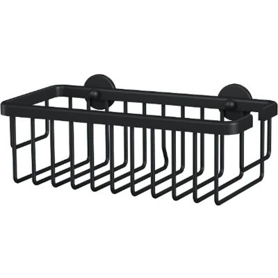 Imagen de tesa® MOON BLACK Cesta para Ducha, Negro Mate Un Solo Nivel, Extra Profundo Baños Modernos y con Estilo Industrial Montaje Adhesivo sin Taladrar 92 mm x 250 125