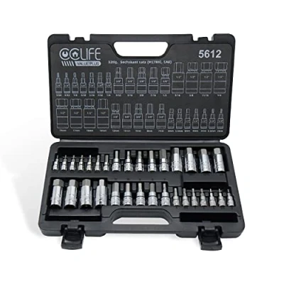 Imagen de CCLIFE 32pcs Juego de llaves vaso primera calidad, SAE y métrico, hexagonales Master S2, para dinamométricas taladros