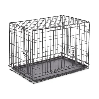 Imagen de New World modelo B30DD Jaula para perros recién óptimizada, con doble puerta, bandeja a prueba de fugas, patas protectoras y nuevas características patentadas, longitud 76,2 cm