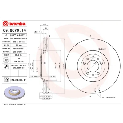 Imagen de Disco de freno BREMBO 09.8670.11