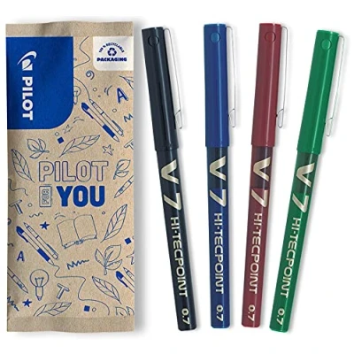 Imagen de Pilot Punta de bola tinta líquida V7 0,7 mm, negro/azul/rojo/verde (paquete 4)