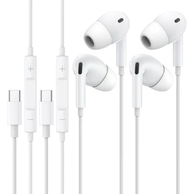 Imagen de Muspyn 2 Pack Auriculares con Cable Tipo C para iPhnoe,HiFi Estéreo Cascos Micrófono y Control de Volumen,Aislamiento Ruido,Compatible iPhnoe 15/14/13/12/11/Pro/X/Plus