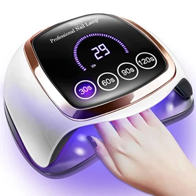 Imagen de Gugusure lámpara de uñas LED UV, secador 180 W para esmalte gel con pantalla LCD, sensor automático y 4 ajustes temporizador, curado profesional 42 cuentas