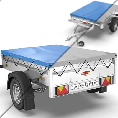 Imagen de Tarpofix® Lona para remolque plana 258 x 136 8 cm incl. cuerda de con bordes reforzados, PVC Cubierta varios modelos remolques automóviles 750kg &amp; 1000kg