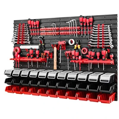 Imagen de Panel para herramientas 1152 x 780 mm Sistema de almacenamiento pared con soportes y cajas apilables tapa estantería taller,