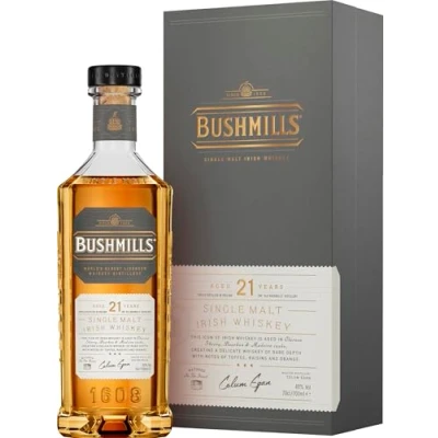 Imagen de Bushmills Whiskey Irlandés 21 años Single Malt Triple Destilado Whisky Premium Madurado en barrica de Bourbon y Bota Jerez según la tradición desde 1608 700ml 40º