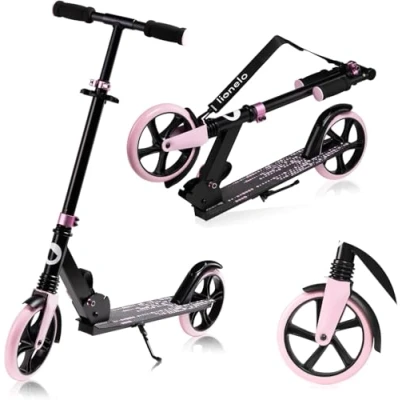 Imagen de lionelo Luca Patinete Urbano XXL hasta 100 kg, Scooter para niños, Grandes Ruedas 200 mm ShockResist Amortiguador, Volante Ajustable Altura, Freno Plegable