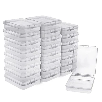 Imagen de BELLE VOUS Pack de 24 Cajas Plastico Pequeñas Transparentes con Tapa Bisagra 11,5 x 9,2 2,8 cm Caja Organizadora Mini Recipiente Pastillas, Cuentas, Joyas, Artículos Manualidades