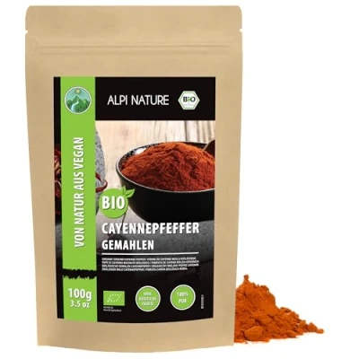 Imagen de pimienta de cayena ecológica en polvo (100g), molida cultivo ecológico controlado, guindilla 100% natural, sin aditivos