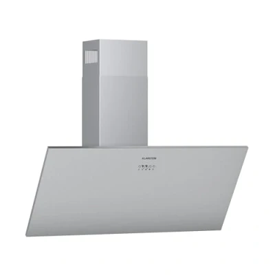 Imagen de Klarstein Silver Lining extractor de humos campana pared, diseño compacto inclinado, Clase A, 568 m3/h, 3 niveles potencia, control táctil, Acero inoxidable, 90 cm, Plateado