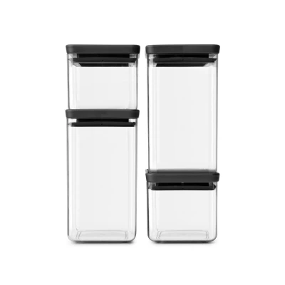 Imagen de Brabantia tasty + set de 4 botes apilables cuadrados plástico transparente, 2 x 0.7 l, 1.6 tapa dark grey