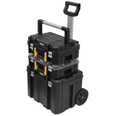 Imagen de STANLEY FATMAX Conjunto Pro Stack 3 Piezas, Maleta con Asa de Aluminio, Organizador Transparente, Base Ruedas, Almacenaje Móvil, Negro, 51.2x70.8x43.5 cm, FMST1 80103