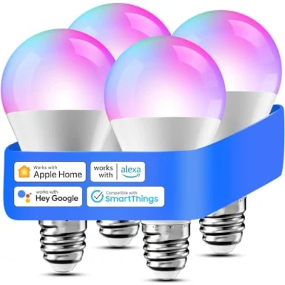 Imagen de meross Bombilla LED Inteligente Wi Fi Multicolor, Regulable, Mando a distancia, 9W, RGBWW, E27, 2700 6500 K, Compatible con Apple HomeKit, Alexa Echo y Google Home, Paquete de 4, Actualizar