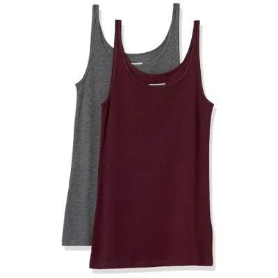 Imagen de Amazon Essentials Top Ajustado sin Mangas y con Tirantes Finos Mujer, Pack de 2, Burdeos/Carbón Mezcla, XS