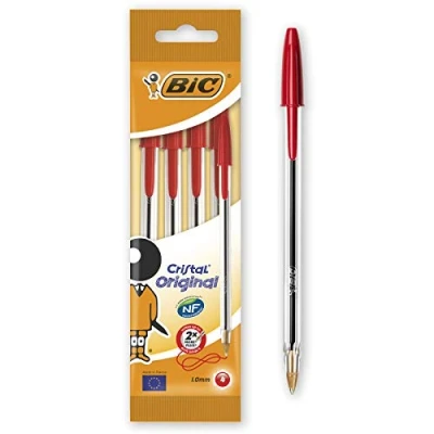 Imagen de Bic Cristal Original Bolígrafo de punta redonda, color rojo, pack 4 unidades