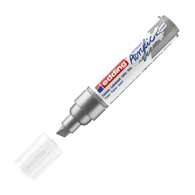 Imagen de edding 5000 marcador acrílico de trazo grueso plata 1 rotulador resistente al agua punta biselada ancha 5 10 mm pintura acrílica para lienzo, papel kraft, madera y piedra