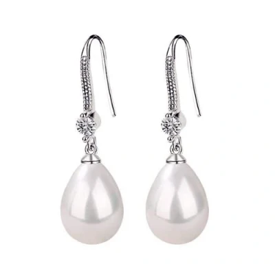 Imagen de Oivzziy pendientes de perlas plata ley 925 para mujer, colgantes gota agua blanca con diamantes cristal austriaco