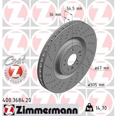 Imagen de ZIMMERMANN COAT Z 400.3684.20 Disco de freno 375 36 8/5 5 112 ventilación interna, perforado revestido altamente carbonizado MERCEDES BENZ: Clase ML