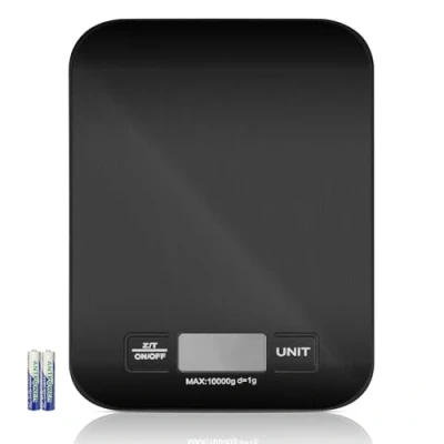 Imagen de Tekenewbse Bascula Cocina, 10 kg/1g Balanza Precision Digital con LCD Pantalla y Funcion Tara Automatico, Negro Multifuncional Impermeable Báscula Peso de Cocina Food Scale