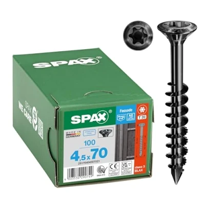 Imagen de SPAX Tornillo de fachada, 4,5 x 70 mm, 100 unidades, rosca parcial, cabeza avellanada, T STAR plus T20, punta CUT, acero inoxidable A2 BLAX 25170404507021