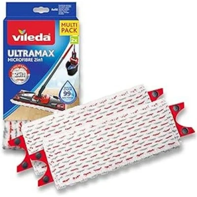 Imagen de Vileda UltraMax Recambio para Escoba Plana, Microfibra, Blanco/Rojo, 2 Unité (Lot de 1)