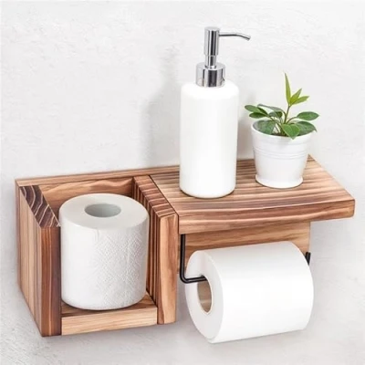 Imagen de Belle Vous Portarrollos de Papel Higienico Madera Soporte Porta Rollos para Baño con Estante Accesorios Portarollos Colgador WC Rústico Rollo Higiénico