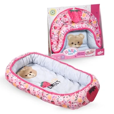 Imagen de Baby born Nest 835821 Nido reversible con suaves bordes acolchados para muñecas de hasta 43 cm Modelo bayas y ositos Ideal el sofá, suelo dormitorio Edad: 3+ años