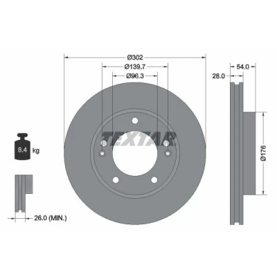 Imagen de TEXTAR PRO 92147303 Disco de freno 302 28 05/07 139,7 ventilación interna revestido sin perno sujeción rueda, buje rueda KIA: SORENTO 1