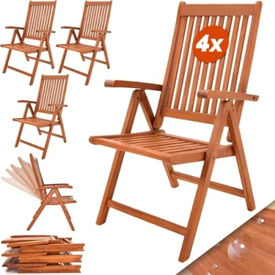 Imagen de CASARIA® Set 4 Sillas de Jardín Vanamo Asiento Plegable Madera Eucalipto Reclinables Certif FSC® Balcón Terraza