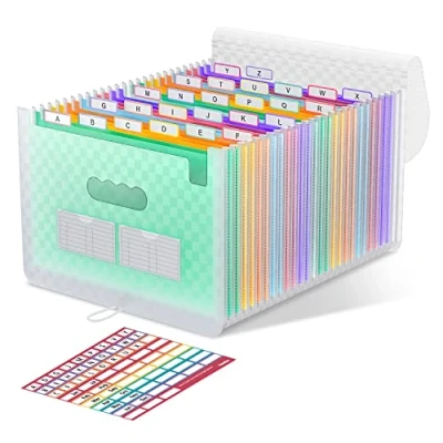 Imagen de ThinkTex Clasificadores Carpetas de Acordeón,26 Bolsillos Expandible Acordeon,A4 Ampliación Separadores Archivadores con Fundas Plastico,Rainbow Archivadora Documentos Organizador (Verde)
