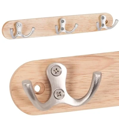 Imagen de RICOO Patere Murale MH013 Perchero de Pared Madera y Acero Inoxidable Elegante Moderna para Recibidores, Habitaciones Baños 3 Colgadores, 27x4x3,5 cm Máxima Calidad.
