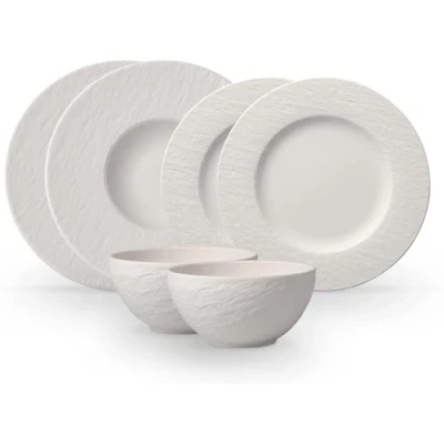 Imagen de Villeroy &amp; Boch Manufacture Set Básico 6 Piezas Blanco, Apto Para Lavavajillas, Microondas, Platos, Cuencos, Vajilla Negra, Premium Porcelain