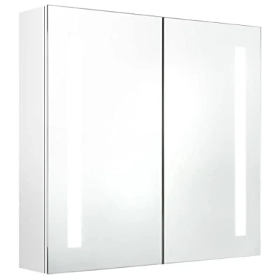 Imagen de vidaXL Armario de Baño con Espejo LED Aseo Inodoro Muebles Mobiliario Tocador Botiquín Almacenamiento Estante Decoración Blanco Brillante 62x14x60 cm