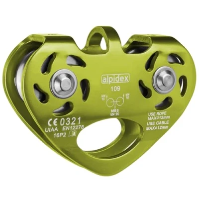 Imagen de ALPIDEX polea de reenvío 20 kN Tandem Pulley para Cuerdas Textiles con 13 mm y Cables 12 EN12278, Color: Lime