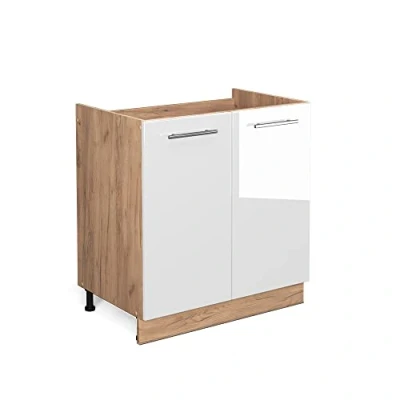 Imagen de Vicco Armario bajo para Fregadero Fame Line, Blanco Alto Brillo/Roble Dorado, 80 cm sin encimera