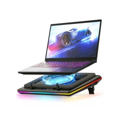 Imagen de llano Base Refrigeradora Portátil RGB Gaming con Control Táctil Continuo &amp; Alfombrilla de Ratón, 3 Puertos USB A, Ventilador Turbo Extra Potente, Espuma Sellado, para Portátiles 15 19&#039;&#039;